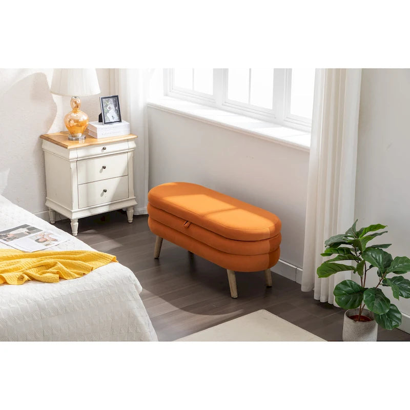 Velvet Storage Bench 48.88"L Wood Legs Adjustable Feet 300lb Capacity Sponge Cushion Bedroom Entryway