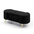 47.6" Faux Fur Sherpa Storage Ottoman Bench - Oval Shape with Split Lift-Top, Gold Metal Legs, High-Density Foam - End of Bed Seat