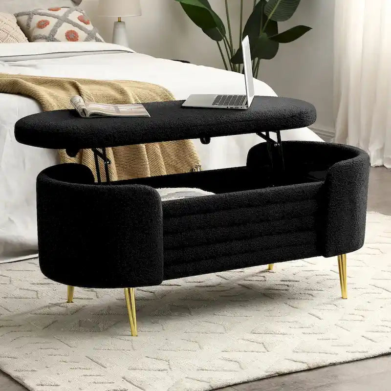 Polyester Upholstered Modern End of Bed Bench with Large Storage Ottoman
