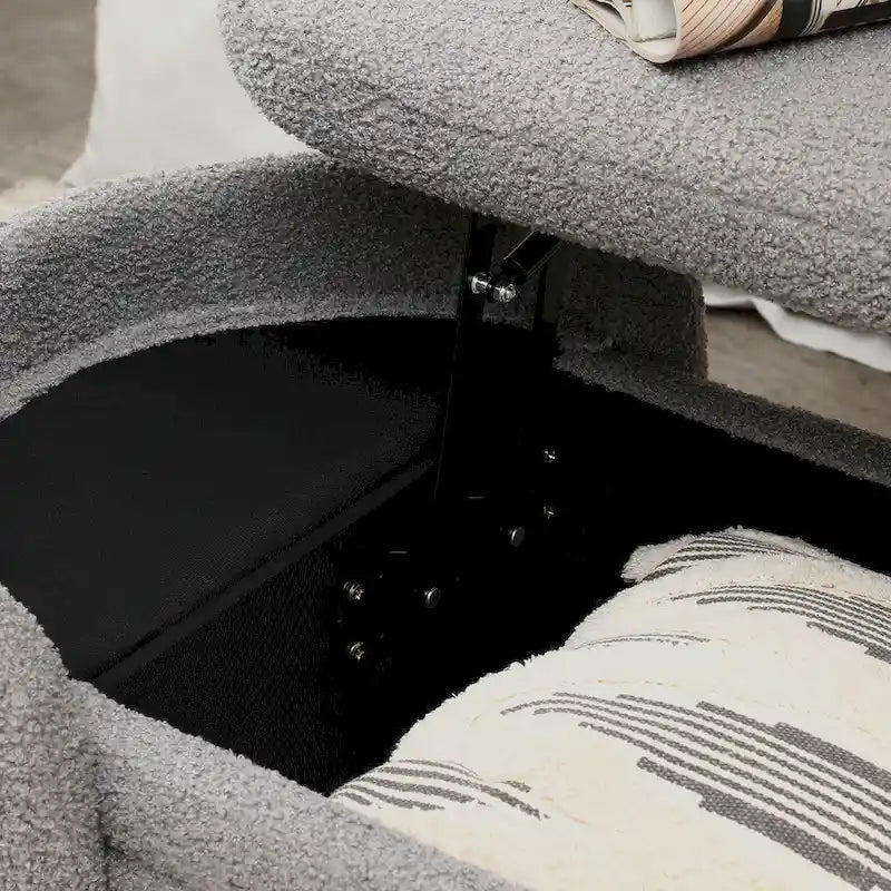 47.6" Faux Fur Sherpa Storage Ottoman Bench - Oval Shape with Split Lift-Top, Gold Metal Legs, High-Density Foam - End of Bed Seat