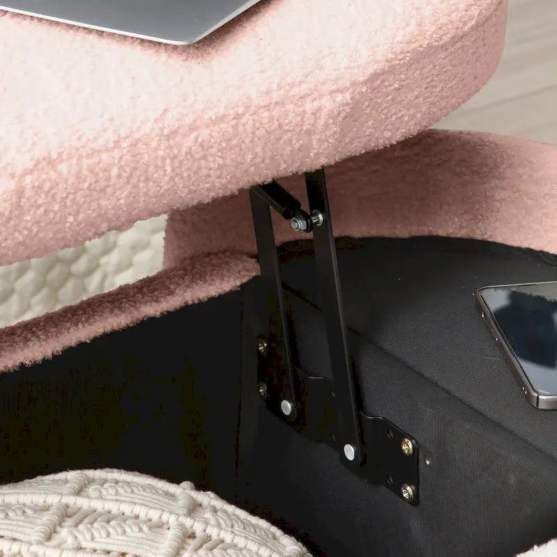 47.6" Faux Fur Sherpa Storage Ottoman Bench - Oval Shape with Split Lift-Top, Gold Metal Legs, High-Density Foam - End of Bed Seat