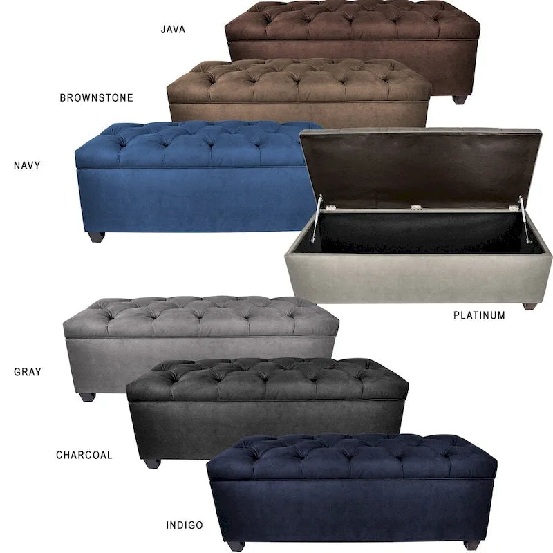 Diamond Tufted Storage Bench with Hydraulic Lift - Linen Upholstered Ottoman with Espresso Wood Legs, Versatile Seating & Storage