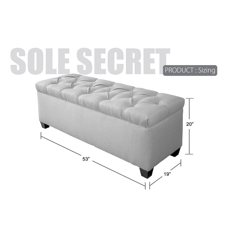 Diamond Tufted Storage Bench with Hydraulic Lift - Linen Upholstered Ottoman with Espresso Wood Legs, Versatile Seating & Storage