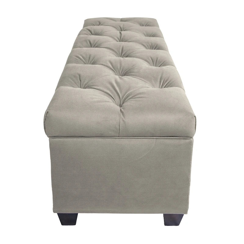 Diamond Tufted Storage Bench with Hydraulic Lift - Linen Upholstered Ottoman with Espresso Wood Legs, Versatile Seating & Storage