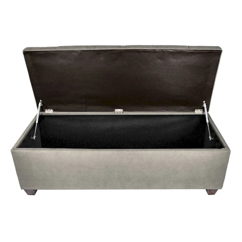 Diamond Tufted Storage Bench with Hydraulic Lift - Linen Upholstered Ottoman with Espresso Wood Legs, Versatile Seating & Storage