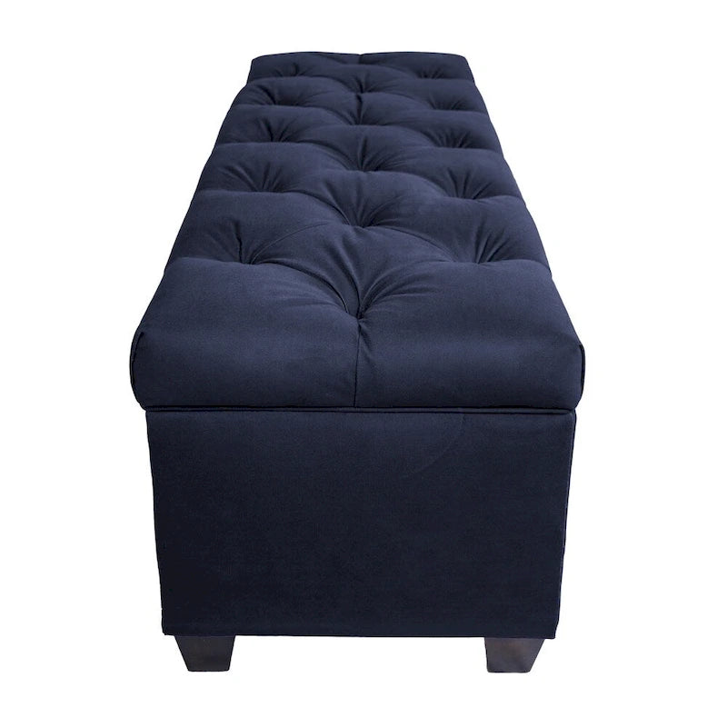 Diamond Tufted Storage Bench with Hydraulic Lift - Linen Upholstered Ottoman with Espresso Wood Legs, Versatile Seating & Storage