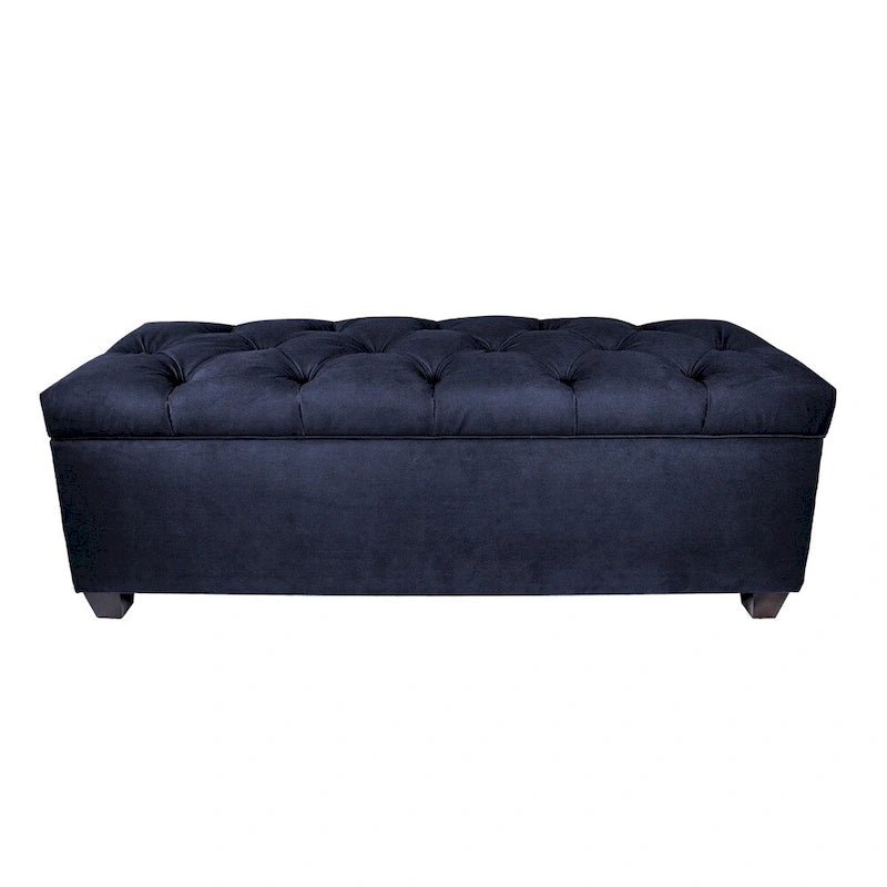 Diamond Tufted Storage Bench with Hydraulic Lift - Linen Upholstered Ottoman with Espresso Wood Legs, Versatile Seating & Storage