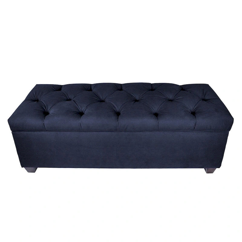 Diamond Tufted Storage Bench with Hydraulic Lift - Linen Upholstered Ottoman with Espresso Wood Legs, Versatile Seating & Storage