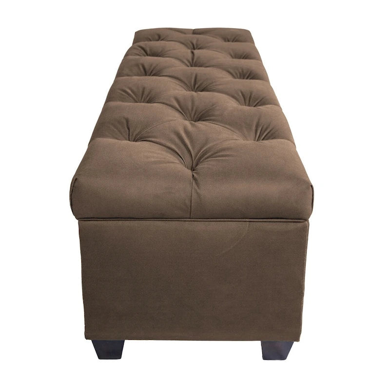 Diamond Tufted Storage Bench with Hydraulic Lift - Linen Upholstered Ottoman with Espresso Wood Legs, Versatile Seating & Storage