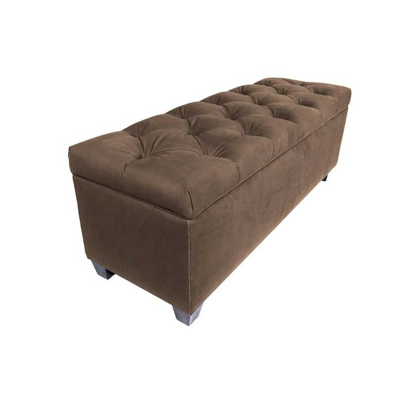 Diamond Tufted Storage Bench with Hydraulic Lift - Linen Upholstered Ottoman with Espresso Wood Legs, Versatile Seating & Storage