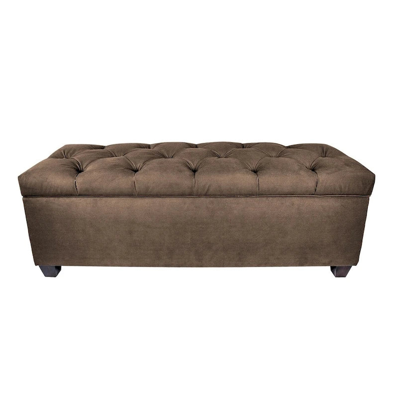 Diamond Tufted Storage Bench with Hydraulic Lift - Linen Upholstered Ottoman with Espresso Wood Legs, Versatile Seating & Storage