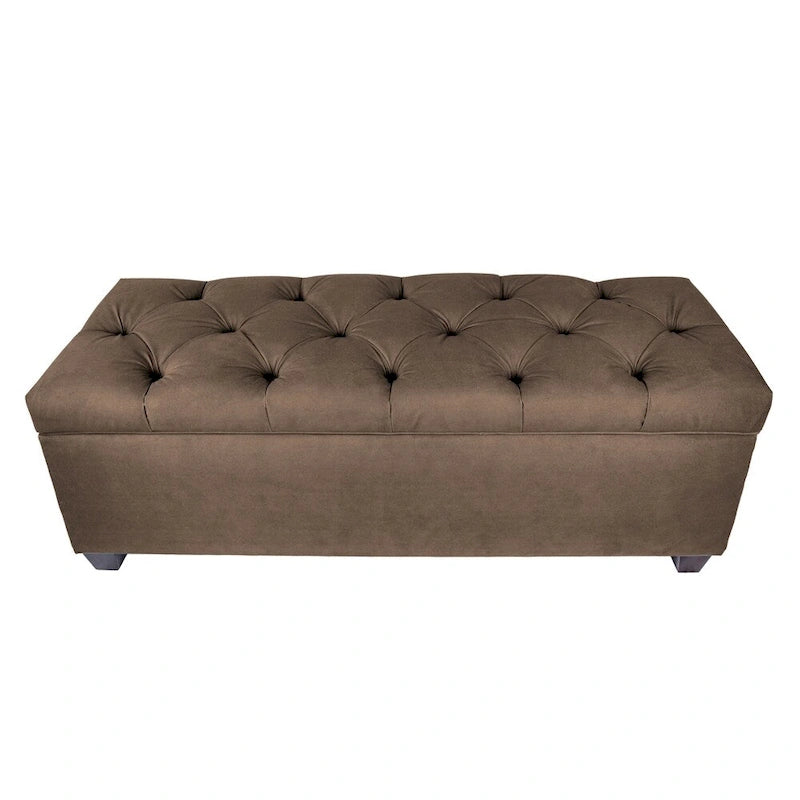 Diamond Tufted Storage Bench with Hydraulic Lift - Linen Upholstered Ottoman with Espresso Wood Legs, Versatile Seating & Storage