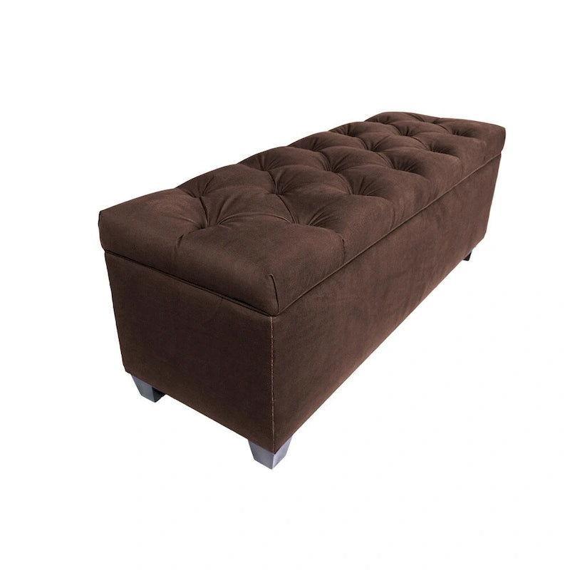 Diamond Tufted Storage Bench with Hydraulic Lift - Linen Upholstered Ottoman with Espresso Wood Legs, Versatile Seating & Storage