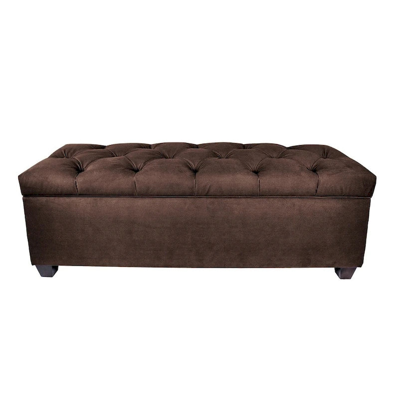Diamond Tufted Storage Bench with Hydraulic Lift - Linen Upholstered Ottoman with Espresso Wood Legs, Versatile Seating & Storage
