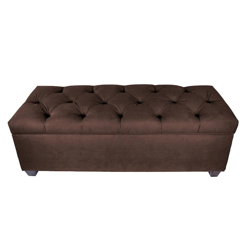 Diamond Tufted Storage Bench with Hydraulic Lift - Linen Upholstered Ottoman with Espresso Wood Legs, Versatile Seating & Storage
