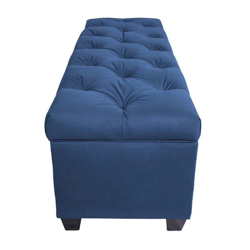 Diamond Tufted Storage Bench with Hydraulic Lift - Linen Upholstered Ottoman with Espresso Wood Legs, Versatile Seating & Storage