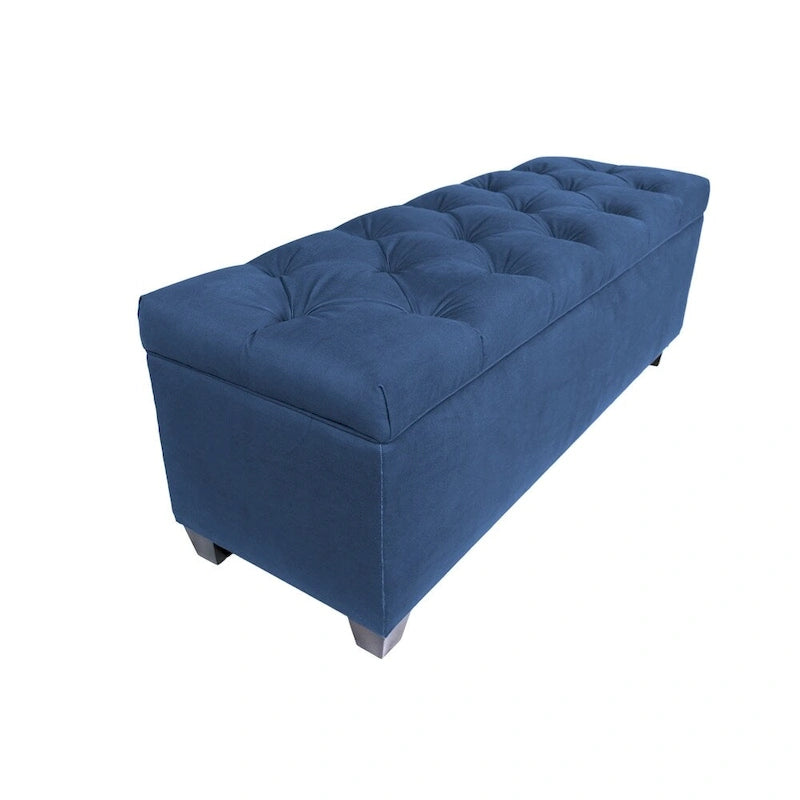 Diamond Tufted Storage Bench with Hydraulic Lift - Linen Upholstered Ottoman with Espresso Wood Legs, Versatile Seating & Storage