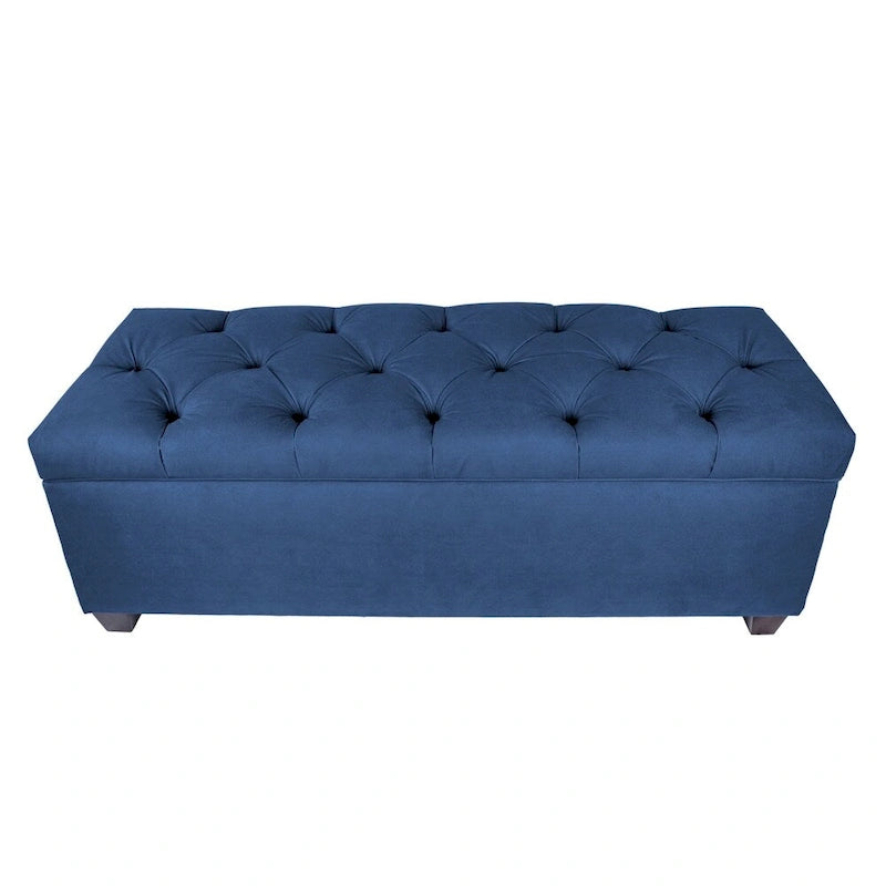 Diamond Tufted Storage Bench with Hydraulic Lift - Linen Upholstered Ottoman with Espresso Wood Legs, Versatile Seating & Storage