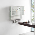 Modern White Wall Cabinet 2 Fluted Glass Doors 2-Tier Storage Iron Frame Towel Rack 23.62" Minimalist