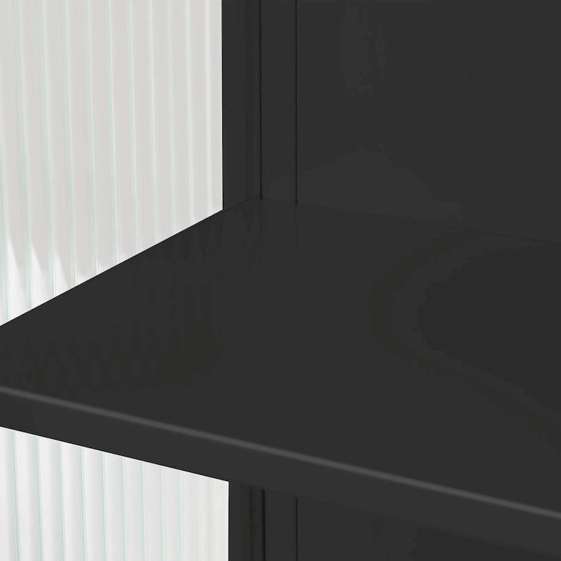 Modern White Wall Cabinet 2 Fluted Glass Doors 2-Tier Storage Iron Frame Towel Rack 23.62" Minimalist