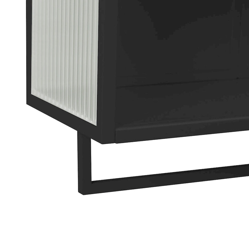 Modern White Wall Cabinet 2 Fluted Glass Doors 2-Tier Storage Iron Frame Towel Rack 23.62" Minimalist