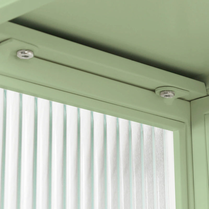 Modern White Wall Cabinet 2 Fluted Glass Doors 2-Tier Storage Iron Frame Towel Rack 23.62" Minimalist