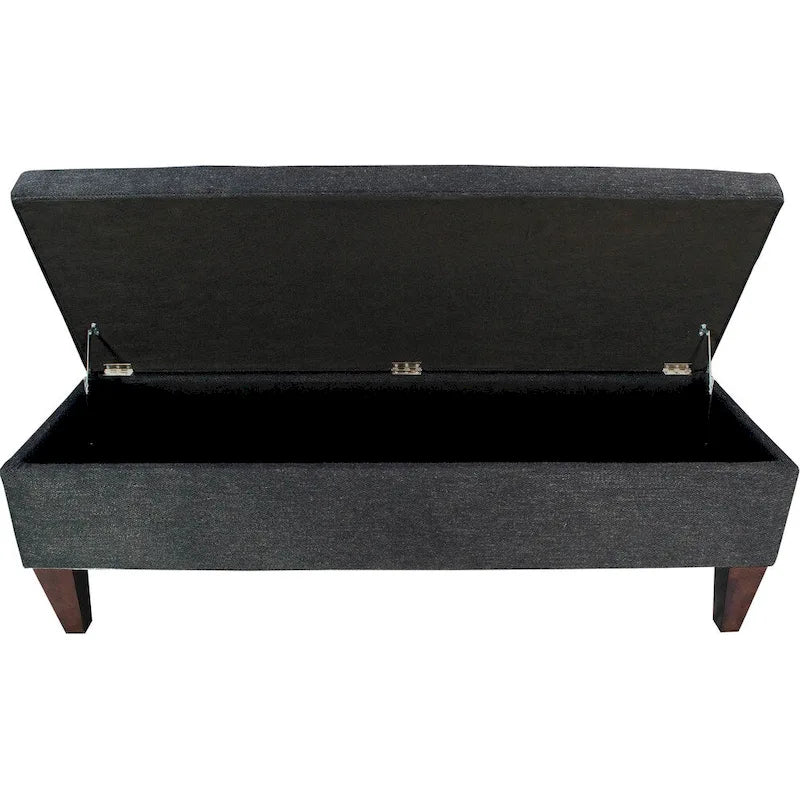 Diamond Tufted Storage Bench Ottoman 56"L x 19"W Charcoal Upholstered Entryway Seat with Lift Top Compartment Espresso Wood Legs
