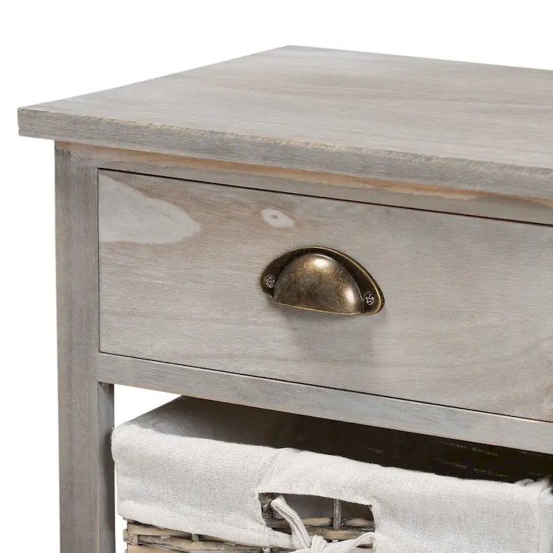 42" Storage Bench - 3 Drawers 3 Wicker Baskets - Paulownia Wood - Fully Assembled - Entryway Organizer - Natural Brown Grey