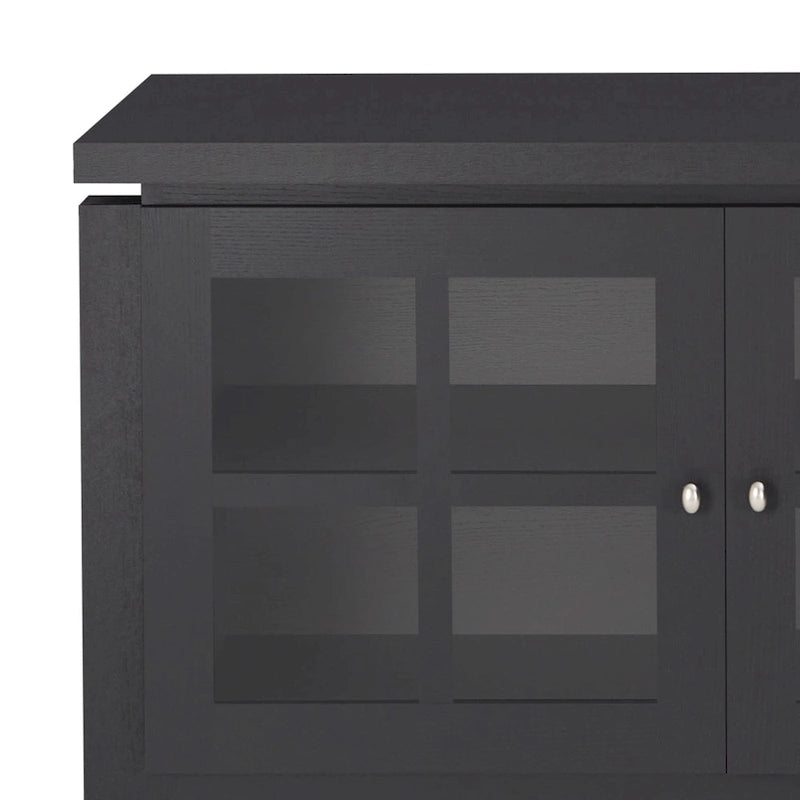 59" Modern Farmhouse Windowpane Cabinet Buffet - 3 Door Storage Sideboard with Shelves - Black/Walnut Finish - MDF Kitchen Dining Furniture