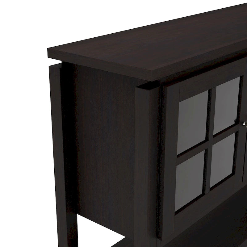 59" Modern Farmhouse Windowpane Cabinet Buffet - 3 Door Storage Sideboard with Shelves - Black/Walnut Finish - MDF Kitchen Dining Furniture