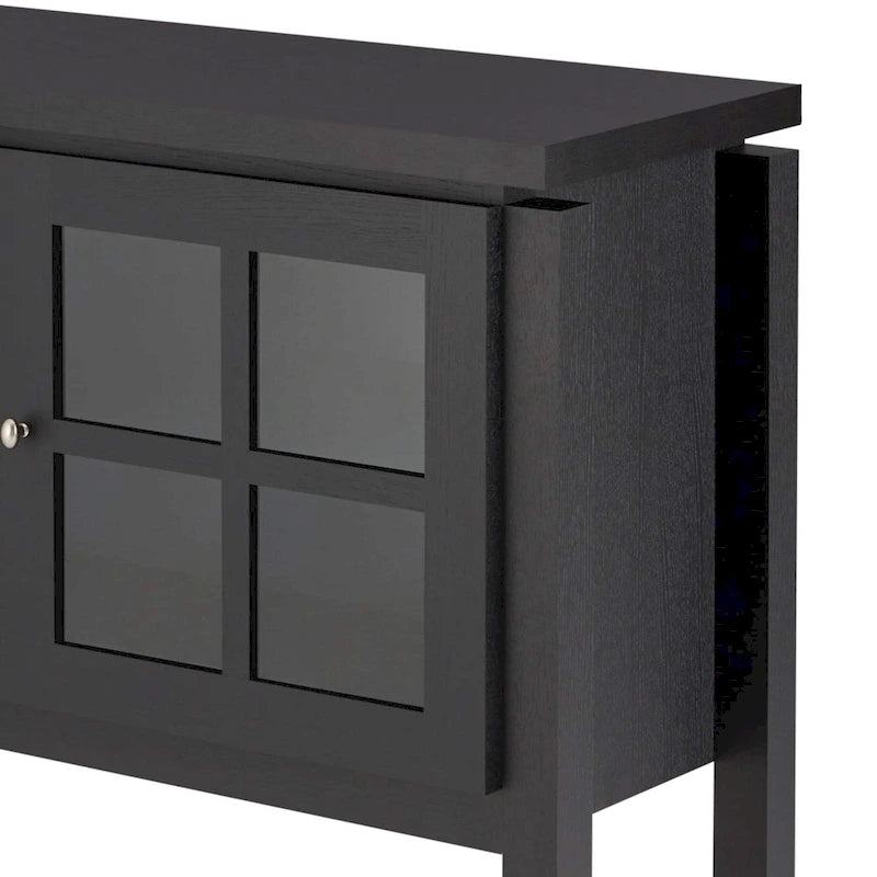 59" Modern Farmhouse Windowpane Cabinet Buffet - 3 Door Storage Sideboard with Shelves - Black/Walnut Finish - MDF Kitchen Dining Furniture