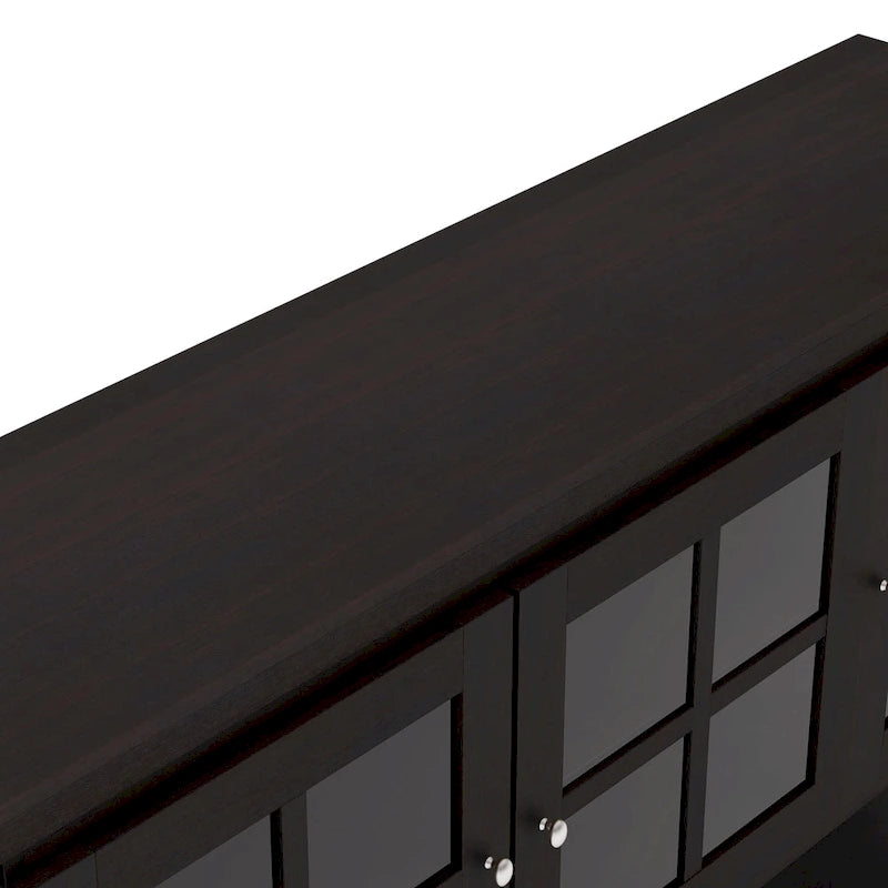 59" Modern Farmhouse Windowpane Cabinet Buffet - 3 Door Storage Sideboard with Shelves - Black/Walnut Finish - MDF Kitchen Dining Furniture