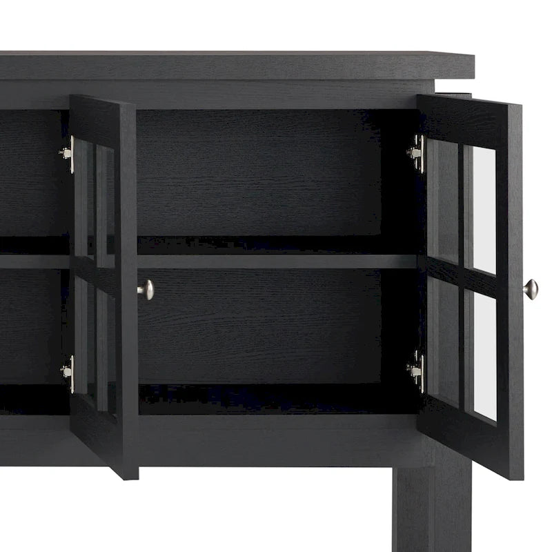 59" Modern Farmhouse Windowpane Cabinet Buffet - 3 Door Storage Sideboard with Shelves - Black/Walnut Finish - MDF Kitchen Dining Furniture