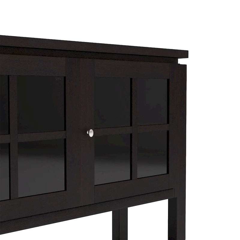 59" Modern Farmhouse Windowpane Cabinet Buffet - 3 Door Storage Sideboard with Shelves - Black/Walnut Finish - MDF Kitchen Dining Furniture