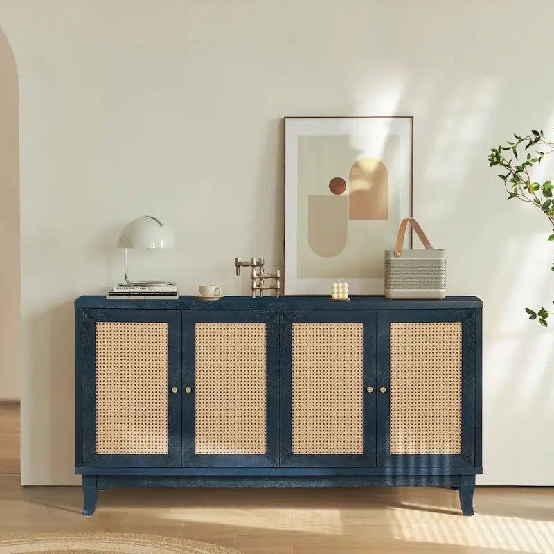 Rattan Sideboard Cabinet 59.84"W x 31.5"H - MDF Buffet with Adjustable Shelf, Wide Desktop Storage for Living Room Dining Room