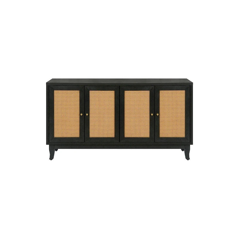 Rattan Sideboard Cabinet 59.84"W x 31.5"H - MDF Buffet with Adjustable Shelf, Wide Desktop Storage for Living Room Dining Room