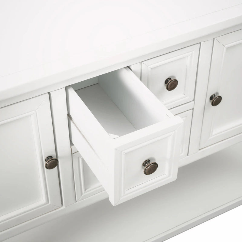 46" Vintage Buffet Sideboard with 4 Drawers 2 Cabinets Bottom Shelf Solid Acacia Wood Distressed Finish 100lbs Capacity Console Table