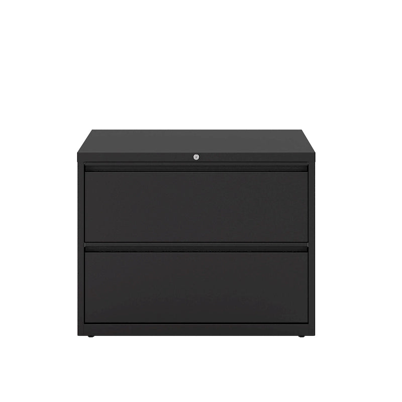 36" Wide 2-Drawer Lateral File Cabinet - Charcoal Metal with Lock, Anti-Tip System & Ball Bearing Slides, Fully Assembled