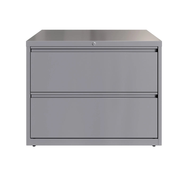 36" Wide 2-Drawer Lateral File Cabinet - Charcoal Metal with Lock, Anti-Tip System & Ball Bearing Slides, Fully Assembled