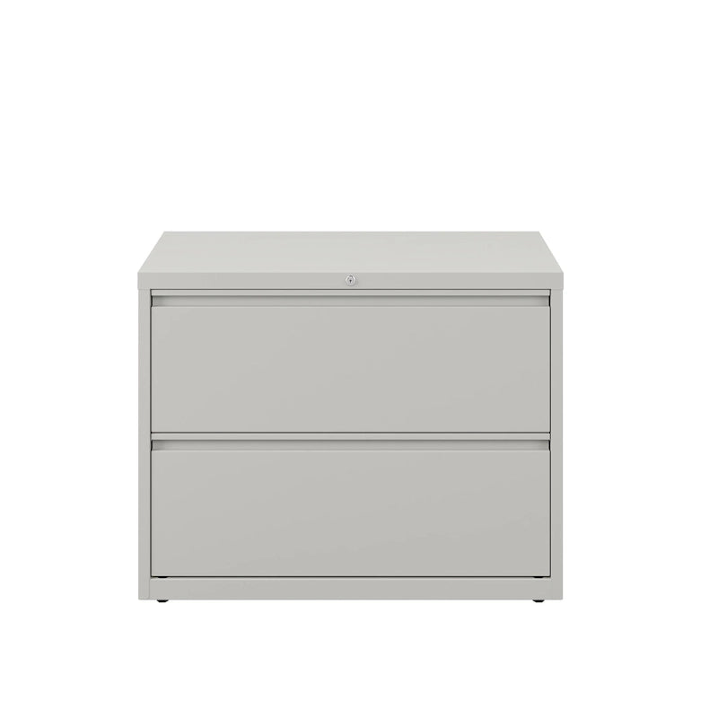 36" Wide 2-Drawer Lateral File Cabinet - Charcoal Metal with Lock, Anti-Tip System & Ball Bearing Slides, Fully Assembled
