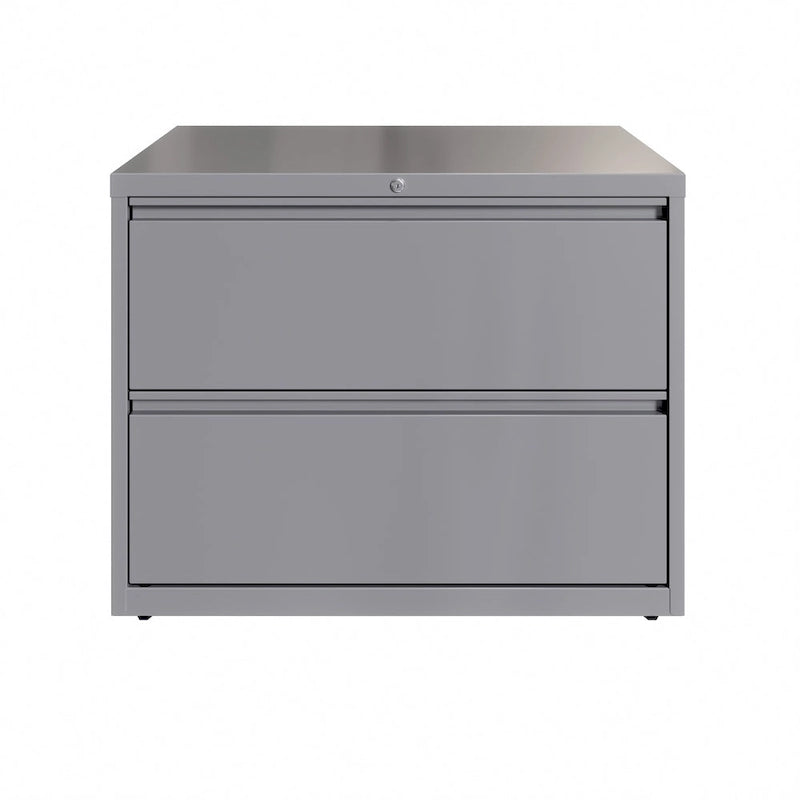 36" Wide 2-Drawer Lateral File Cabinet - Charcoal Metal with Lock, Anti-Tip System & Ball Bearing Slides, Fully Assembled