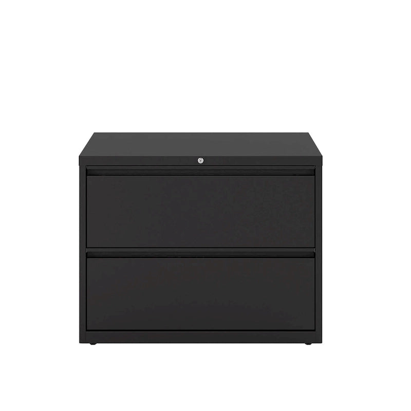 36" Wide 2-Drawer Lateral File Cabinet - Charcoal Metal with Lock, Anti-Tip System & Ball Bearing Slides, Fully Assembled