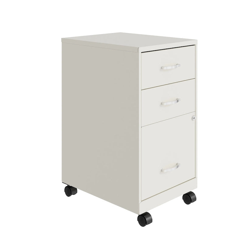 Space Solutions 18 Deep 3 Drawer Mobile Metal Cabinet, Pearl White