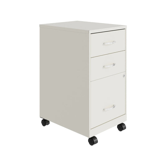 Space Solutions 18 Deep 3 Drawer Mobile Metal Cabinet, Pearl White