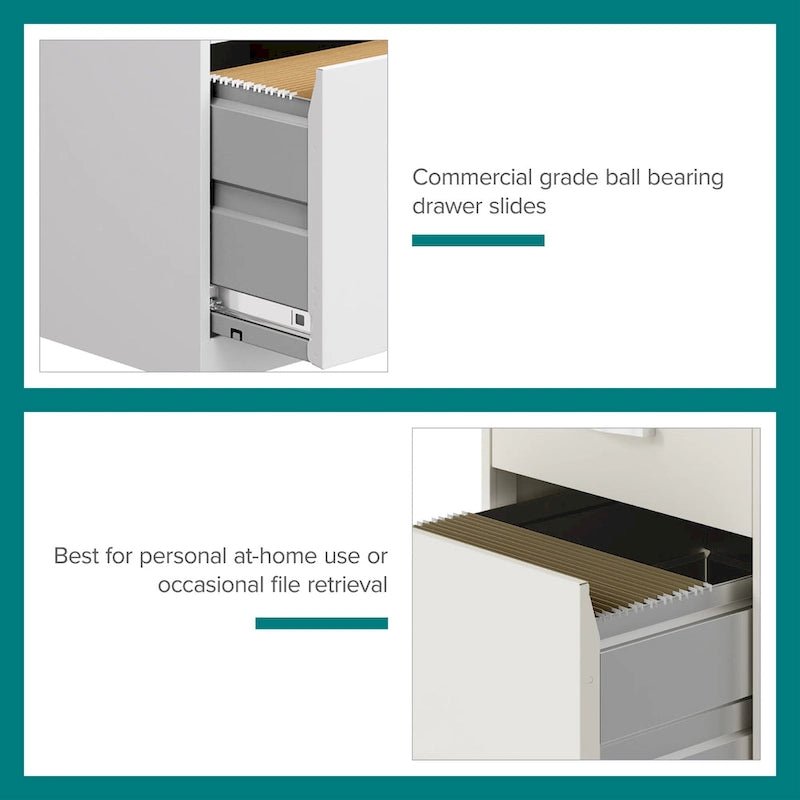 3-Drawer Mobile File Cabinet 18"D - Pearl White Metal with Wheels, Lock & Ball Bearing Slides for Home Office, Fully Assembled