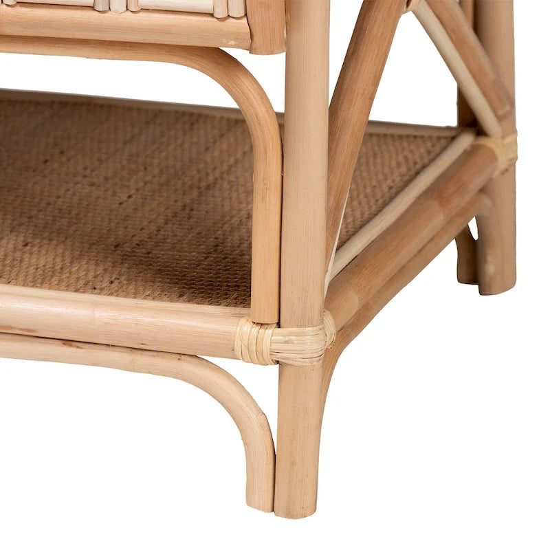 45" Natural Rattan 2 Door Storage Cabinet - Bohemian Handcrafted - 4 Interior Shelves 1 Open Shelf - Indonesian Woven Sideboard