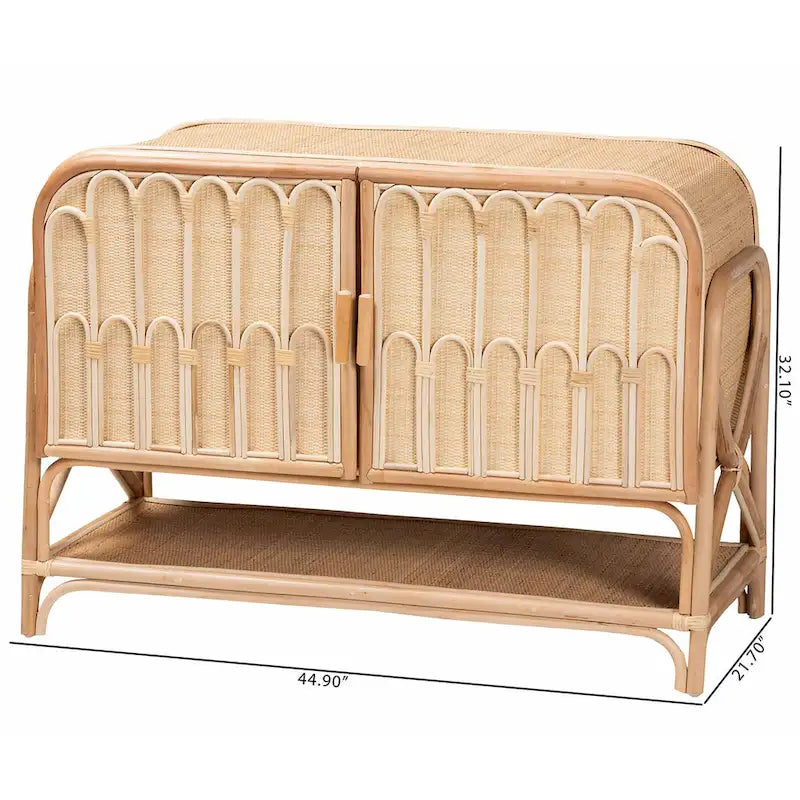 45" Natural Rattan 2 Door Storage Cabinet - Bohemian Handcrafted - 4 Interior Shelves 1 Open Shelf - Indonesian Woven Sideboard