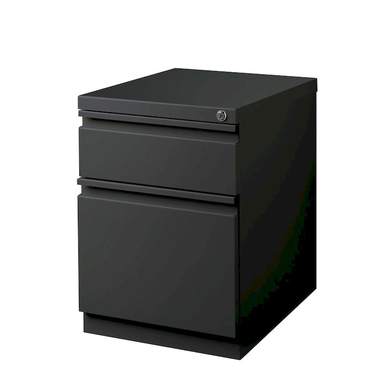 20"D Mobile File Cabinet 2 Drawers with Lock Caster Wheels Ball-Bearing Suspension Metal Steel Black Commercial Pedestal for Office Storage