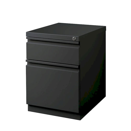 20"D Mobile File Cabinet 2 Drawers with Lock Caster Wheels Ball-Bearing Suspension Metal Steel Black Commercial Pedestal for Office Storage