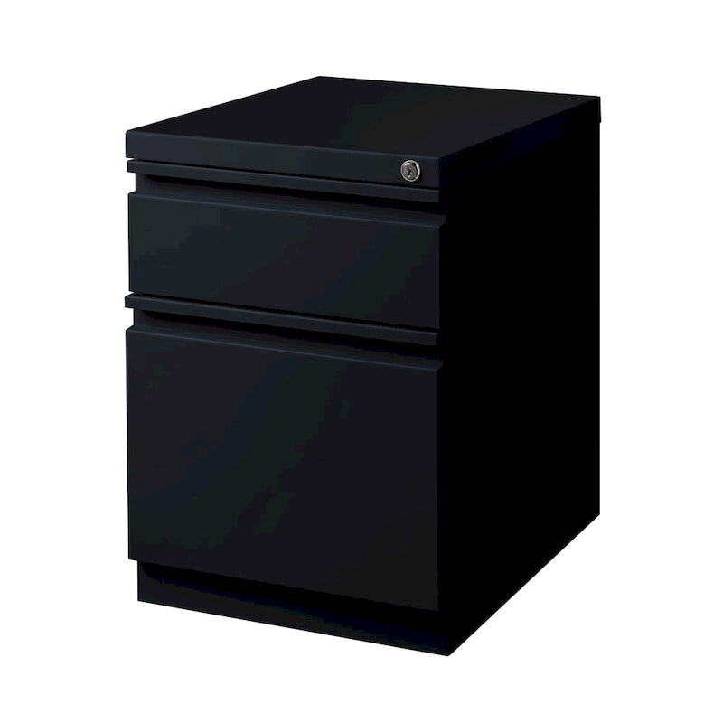 20"D Mobile File Cabinet 2 Drawers with Lock Caster Wheels Ball-Bearing Suspension Metal Steel Black Commercial Pedestal for Office Storage